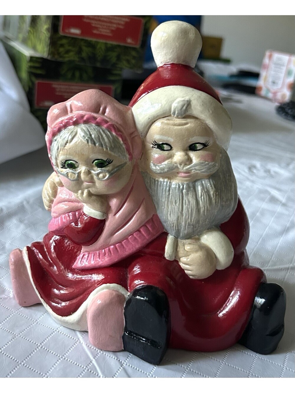 VTG 1977 Chalkware Santa Claus Mr & Mrs. Claus Figurine Christmas Retro MCM